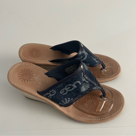 UGG Solera Denim Logo Wedge Sandals | Size 8 - Picture 3 of 8
